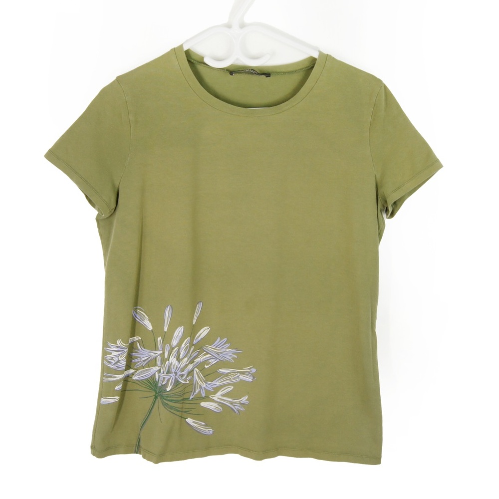 Weekend Max Mara Olive Green Purple Flower Floral Short Sleeve Shirt